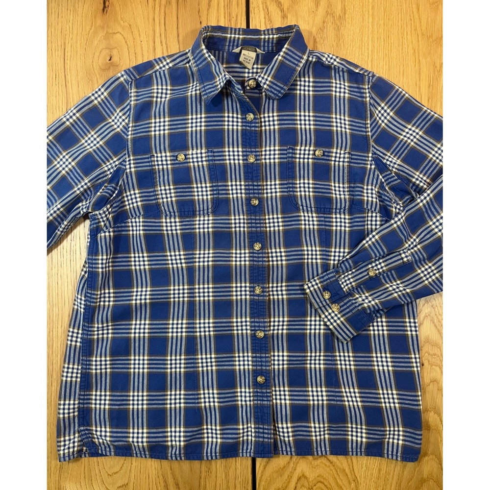 Duluth Trading Co Plaid Flannel Shirt Women Large Blue Gorpcore Casual